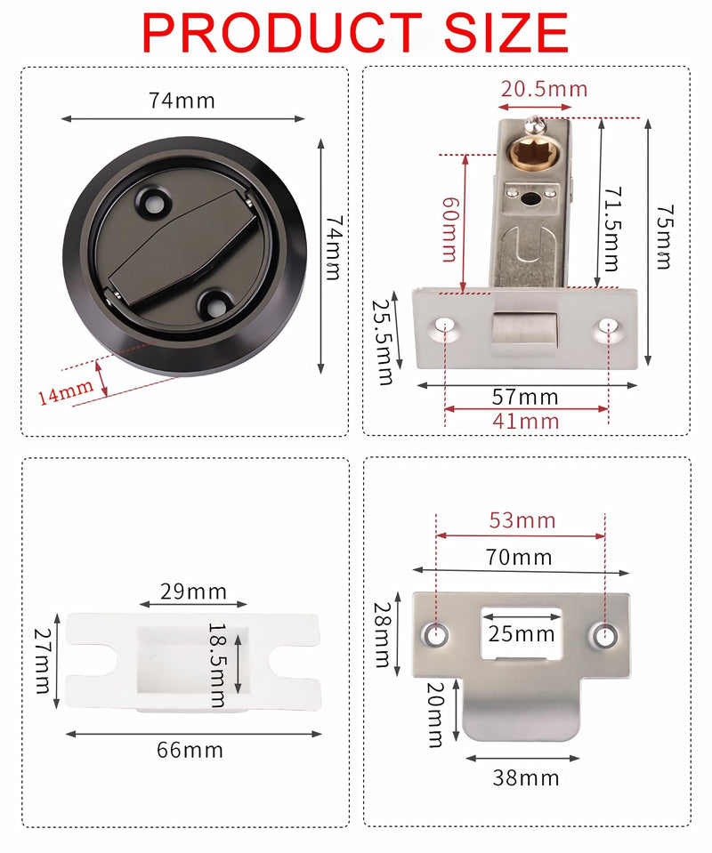 Flat Door Knob, Flush Mount Low Profile Door Knob, Stainless Steel Round Recessed Door Knob, Hidden Cup Door Knob, Pocket Door Knob Without Keys for Space Saving(Black)