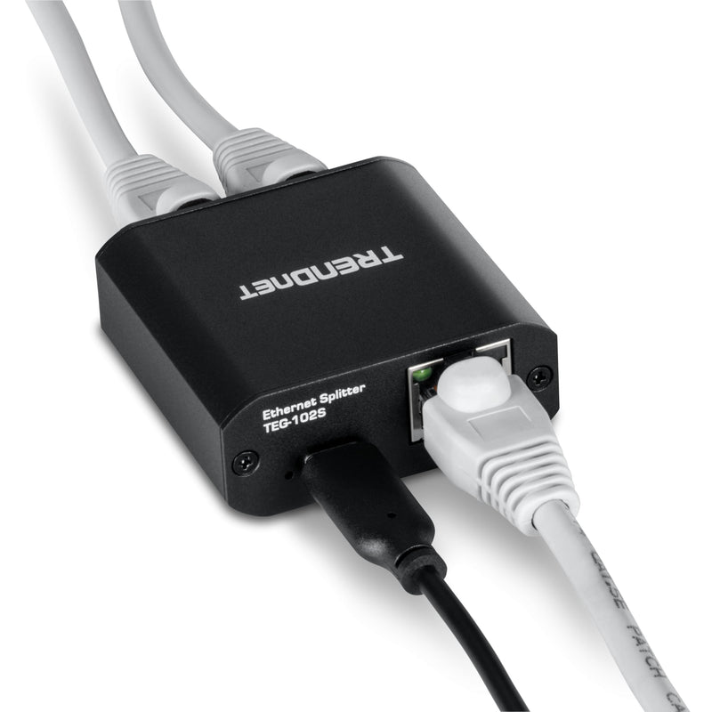 TRENDnet 2-Port Gigabit Splitter with USB Type C Power, TEG-102S, Splits One Network Connection Into Two, Ethernet Splitter, USB Type C Power Cable Included, NDAA & TAA Compliant