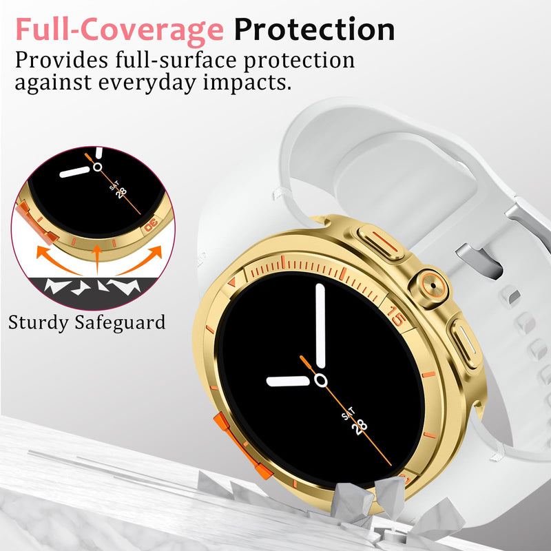 Amizee Rugged Metal Case for Galaxy Watch 9/8 44mm, Gold/Orange | Case Compatible with Samsung Galaxy Watch 44mm with Back Cover, Protective Bumper Cover for Watch 9/8