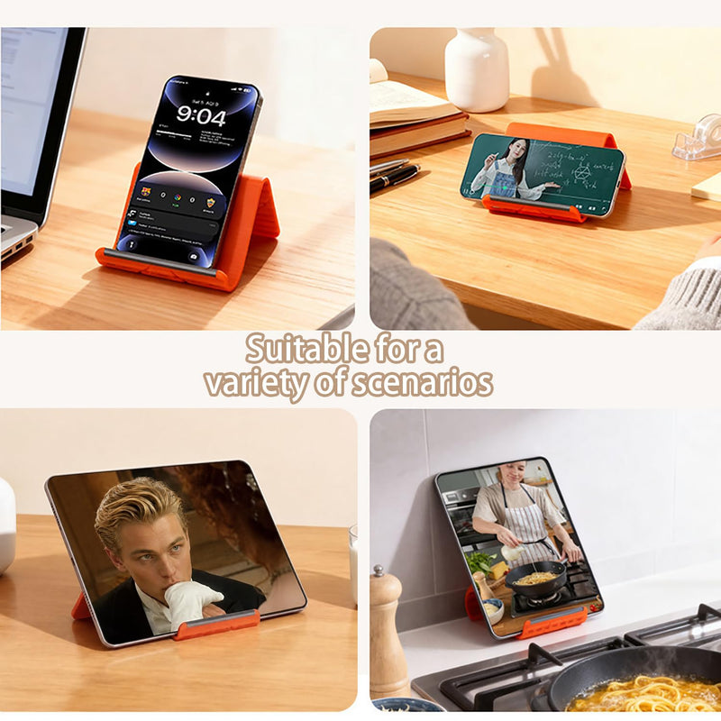 Upgraded Flexible Silicone Aluminum Phone Holder Stand,Bendable Rollable Foldable Design,Universal Adjustable Anti‑Slip Desktop Mount for Phone Tablet Laptop,Portable Ergonomic Holder Home Office orange 5IN