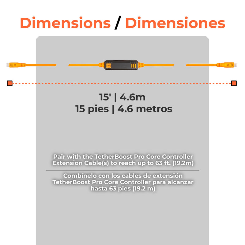 TetherPro Optima 10Gbps Gen 2 USB-C, 15' (4.6m), Straight to Straight, High-Visibility Orange 15' (4.6m)