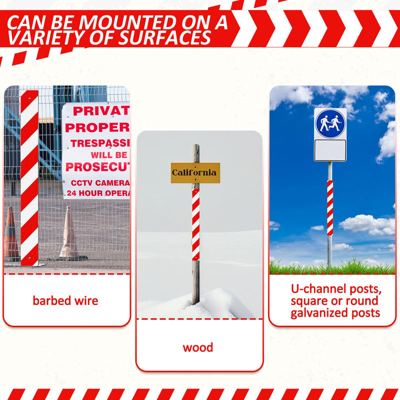 Therwen 4 Pcs Reflective Sign Post Panel 30 x 3'' Aluminum Reflectors for Driveway Entrance Weather Resistant Street Warning Slow Moving Vehicle Sign Post Panel Reflective Road Markers(Red, White) Red, White