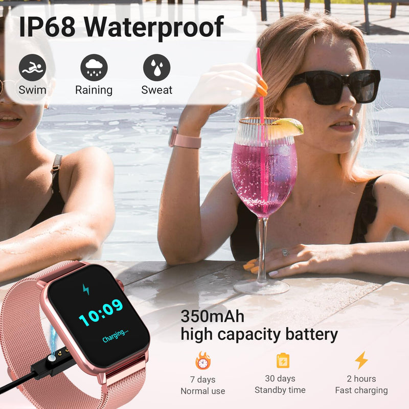 Trendia Smart Watches for Women, 1.83'' HD Fitness Tracker with Answer/Make Calls, Heart Rate/Sleep/SpO2 Monitor, 120+ Sport Modes, IP68 Waterproof, Compatible iPhone/Android Rose Pink