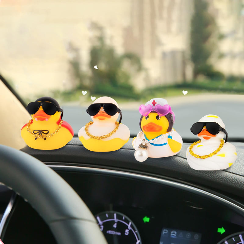 wonuu Car Dashboard Rubber Ducks for Halloween, Decorations Duck for Office Desk Ornament Accessories with Glasses Necklace, for Halloween Party Gifts (Nurse) Nurse