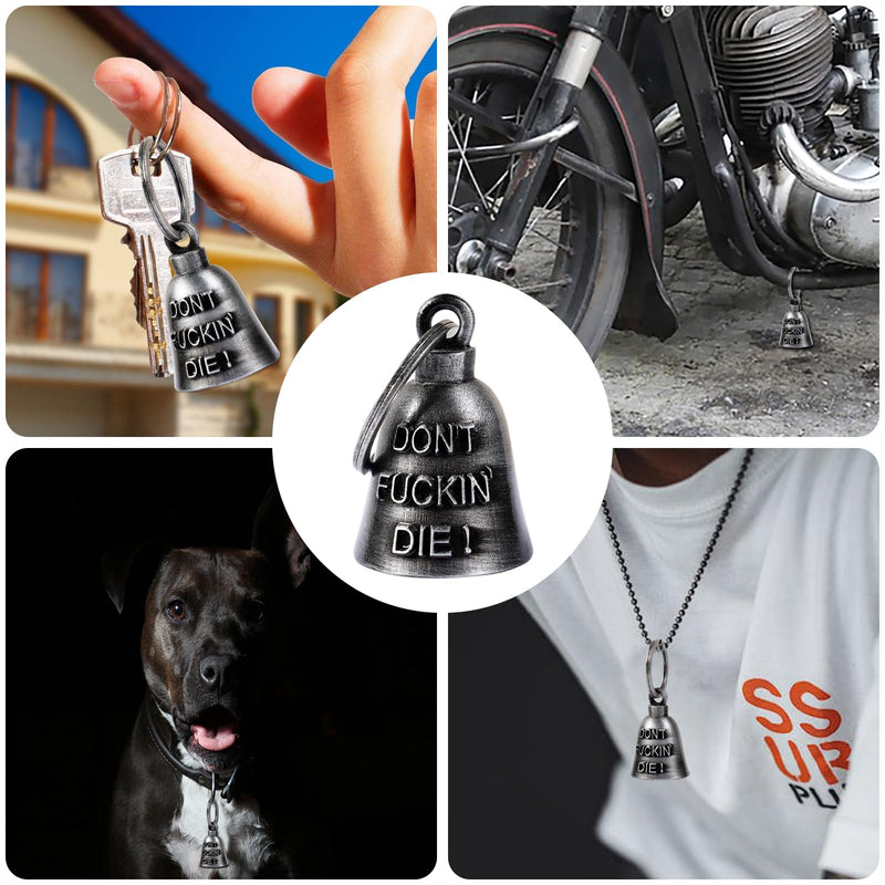 Motorcycle Bells for Biker Good Luck Riding Bells Guardian Biker Bells with Hanger Motorcycle Accessory or Keychain for Luck Don't Fuckin' Die!