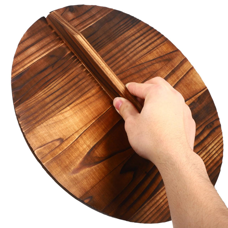 Anti-Scalding Pot Lid 12.59 Inch Wooden Handle Cover Kitchen Cooking Tool Anti Oil Splashing Protector for Home and Asian Wok Cooking 32*32*1.6cm As Shown