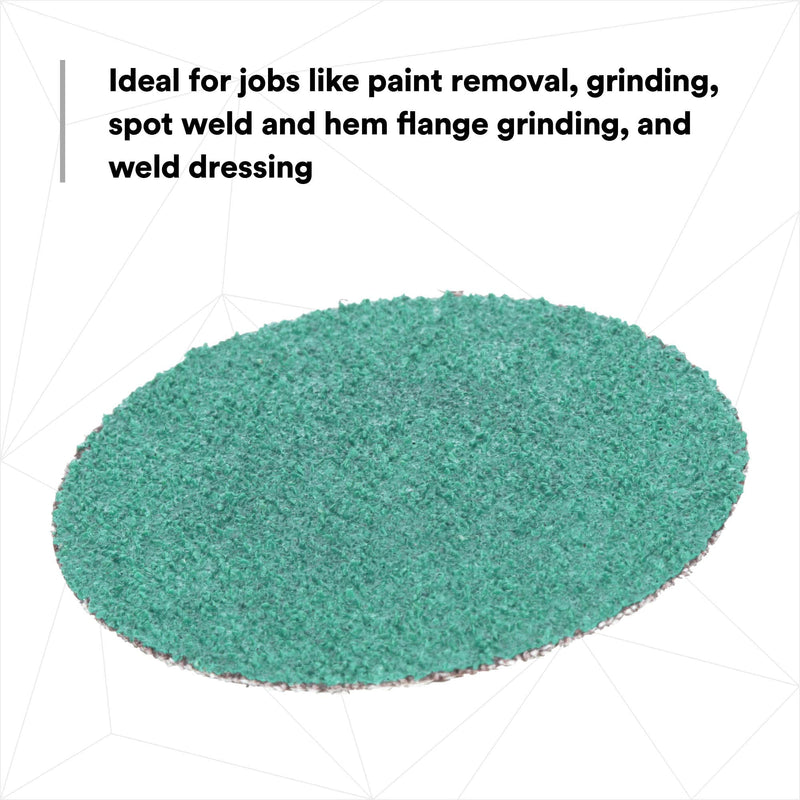 3M Green Corps Roloc Disc 36526, 60 Grit, Quick Change, Heavy Duty, Grinding, Coating Removal, 2 in, 25 Discs/Carton 40+ Grit