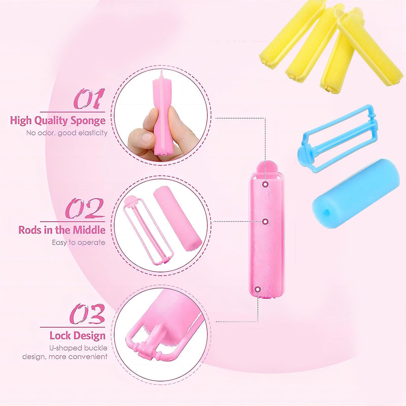Foam Sponge Hair Rollers for Short Hair,36PCS Soft Curlers Flexible Sponge Curlers 20mm Mini Foam Hair Styling Home DIY Curling Tools for Women and Kids (Pink, Yellow, Blue)