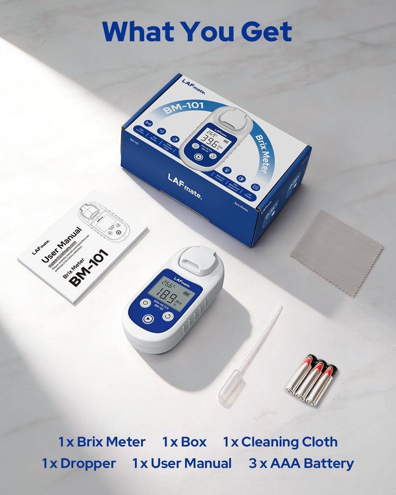 Digital Refractometer Range 0-55 BM101 Brix Refractometer ±0.2% Accuracy with ATC, IP65 Brix Meter for Juice, Wine Making & Coffee 0-55% Brix