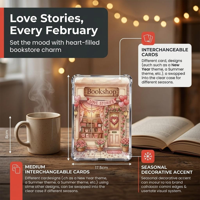 8PCS Seasonal Bookshop Kindle Insert Cardstock for Clear Case, Aesthetic Bookstore Back Inserts for E-Reader, Holiday & Year-Round Designs for 6.8'' Devices, Book Lover Accessories Gift Seasonal Bookshop Insert for Kindle Case