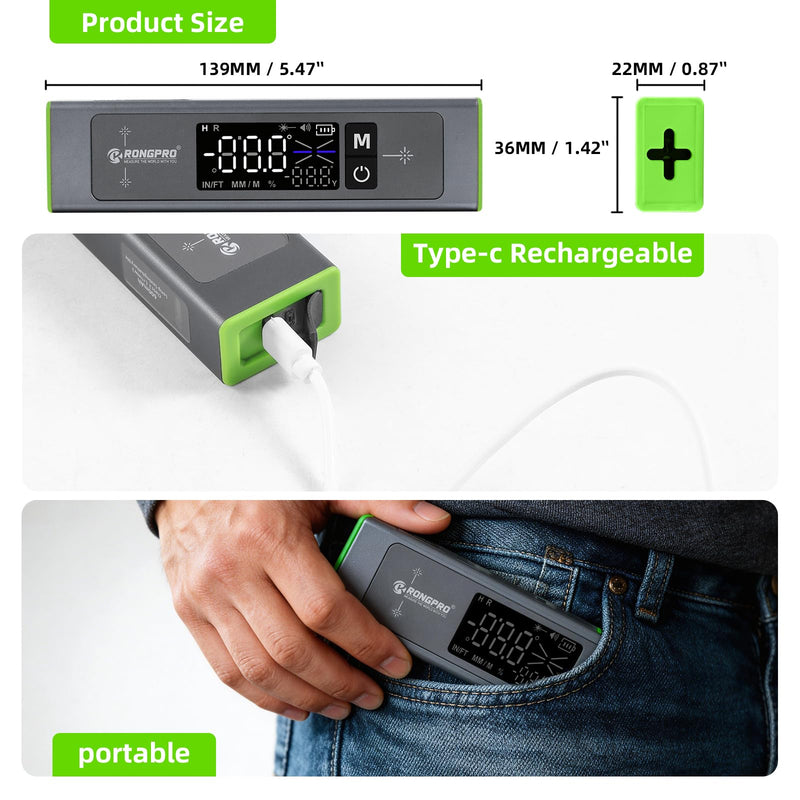 3-in-1 Digital Level LCD Display, Aluminum Angle Finder with Magnetic, Laser Level with 100Ft Laser cross line & Wall Line for Hanging Frames & Picture, USB-C Rechargeable