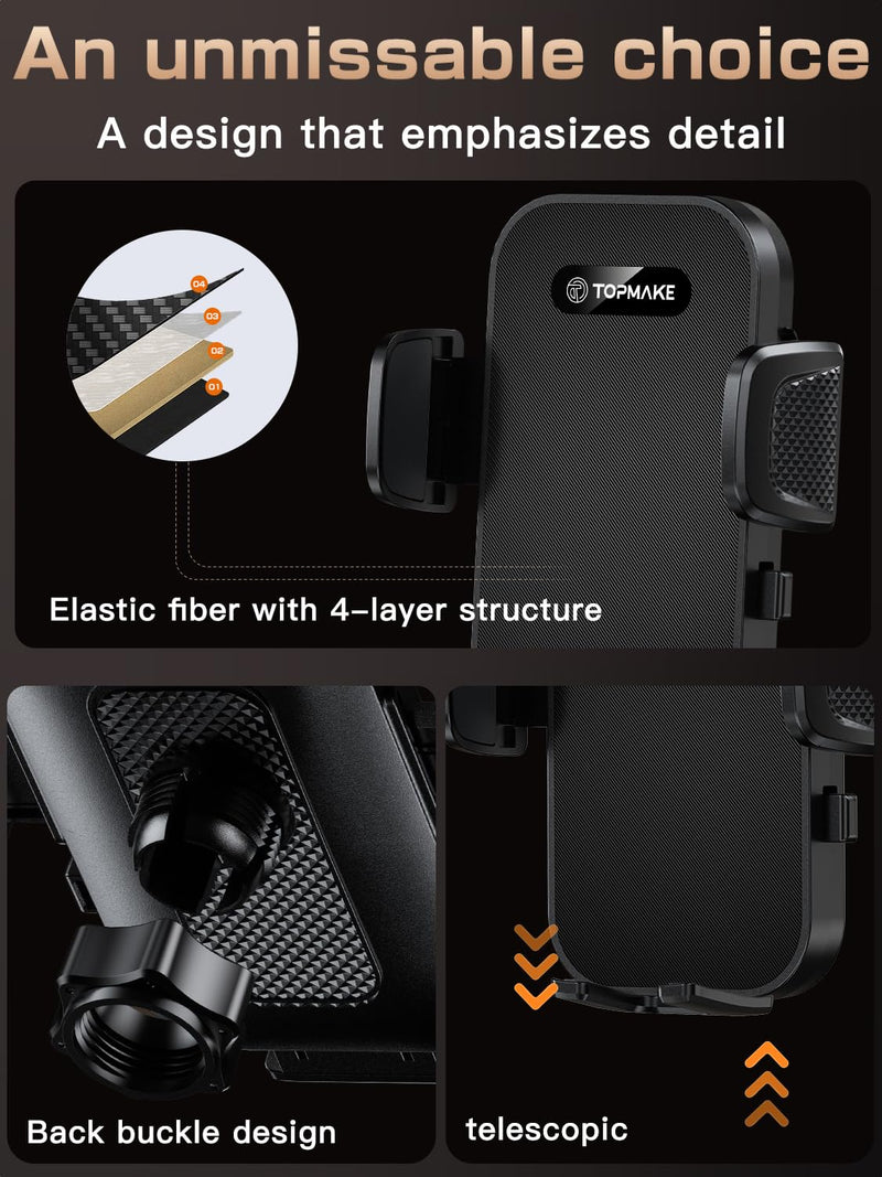 Topmake Car Phone Holder Mount,【2025 Upgrade】 3-in-1 Cell Phone Holder for Car, Dashboard Windshield, Suction Cup Hands-Free Car Phone Stand, Automobile Cradles Universal,Black Black