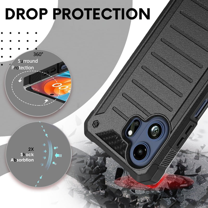 HRWireless Compatible for TCL NXTPAPER 70 Pro Shock-Resistant Design Hybrid Phone Case, Textured Grip, and Raised Edges + Tempered Glass Screen Protector Black