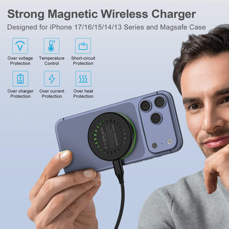 Super Fast Magnetic Wireless Charger Pad MagSafe 25W with 30W Power Adapter | Wireless Charger Mat for Google Pixel 10 Pro Fold 10 Pro 10A,MagSafe Fast Wireless Charging Stand for Samsung Galaxy S26 S25 Black