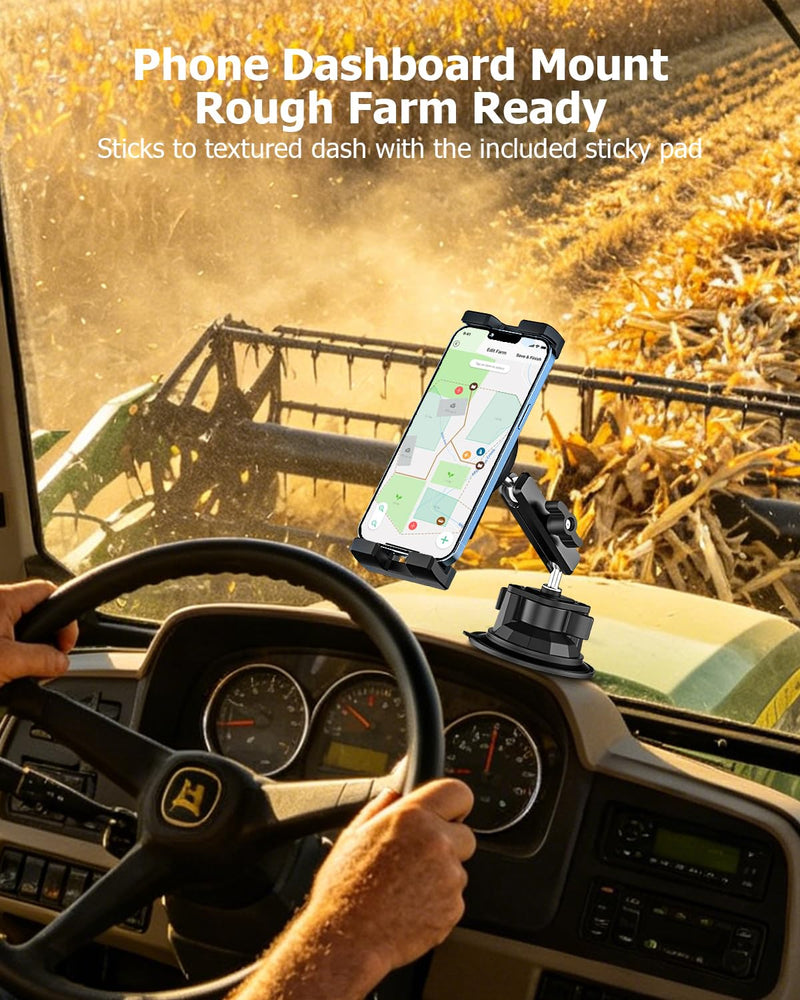 Tractor Tablet Holder Suction, Windshield Window Dashboard Mount | Ultra-Durable Metal Tablet Mount for Car Excavator Bulldozer with Aluminum Arm for Tablets & Phones, iPad, Galaxy Tab, iPhone