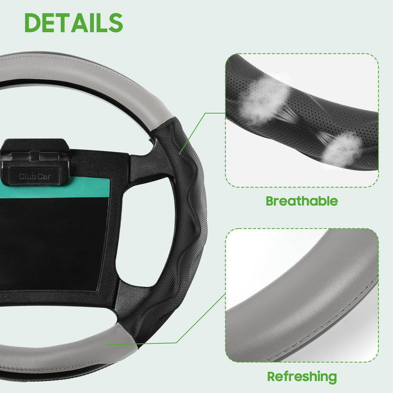 10L0L Golf Cart Steering Wheel Cover for Yamaha G29 & Club Car DS Precedent - 14" Premium Leather Anti-Slip Grip | UV-Resistant & Easy Installation Black+ Gray