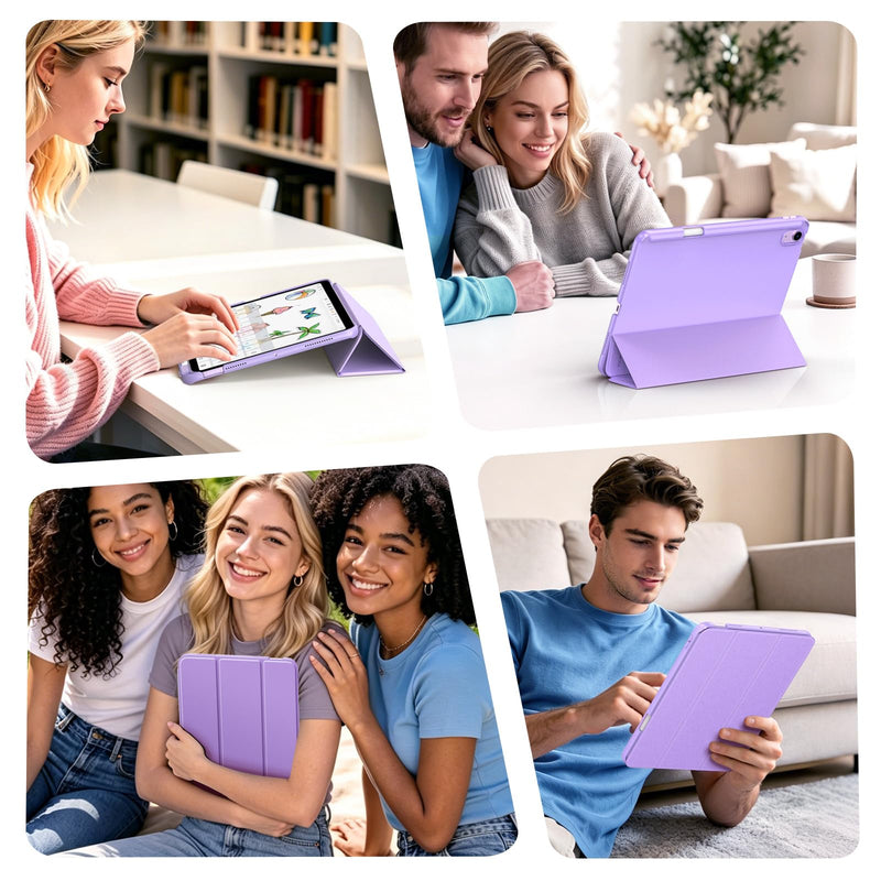 MoKo Slim Case for iPad Air 11 Inch, iPad Air 5th/4th Gen, Lilac | With Pencil Holder, Supports Touch ID, Hard PC Back Shell, Trifold Stand Design, Auto Sleep/Wake, 2 Adjustable Angle