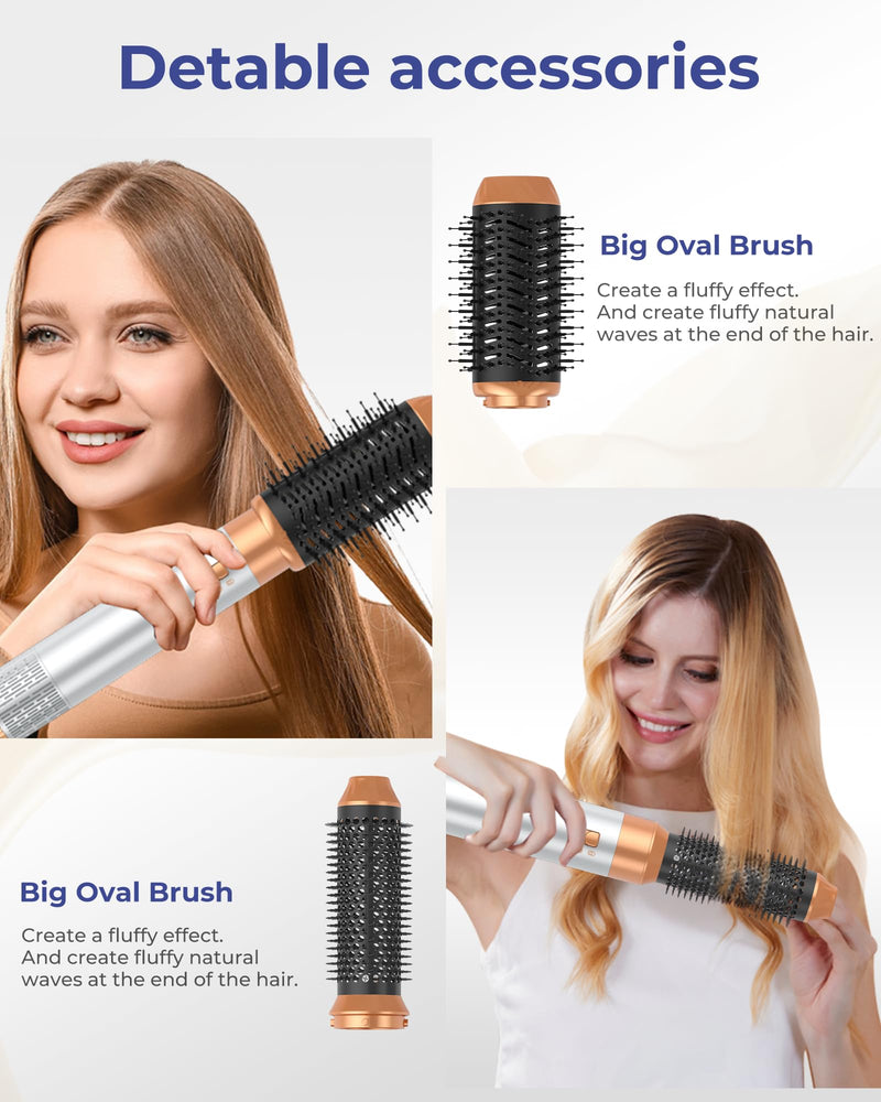 MogaWave Airbrush Pro Hair Styler 6 in 1 Air Styler with Hair Dryer, Blow Dry Hair Brush, H Curler, Magic Airstyler Multi Hair Stylers for Drying and Styling Straightening Volumizing Curling Sleeking Gold