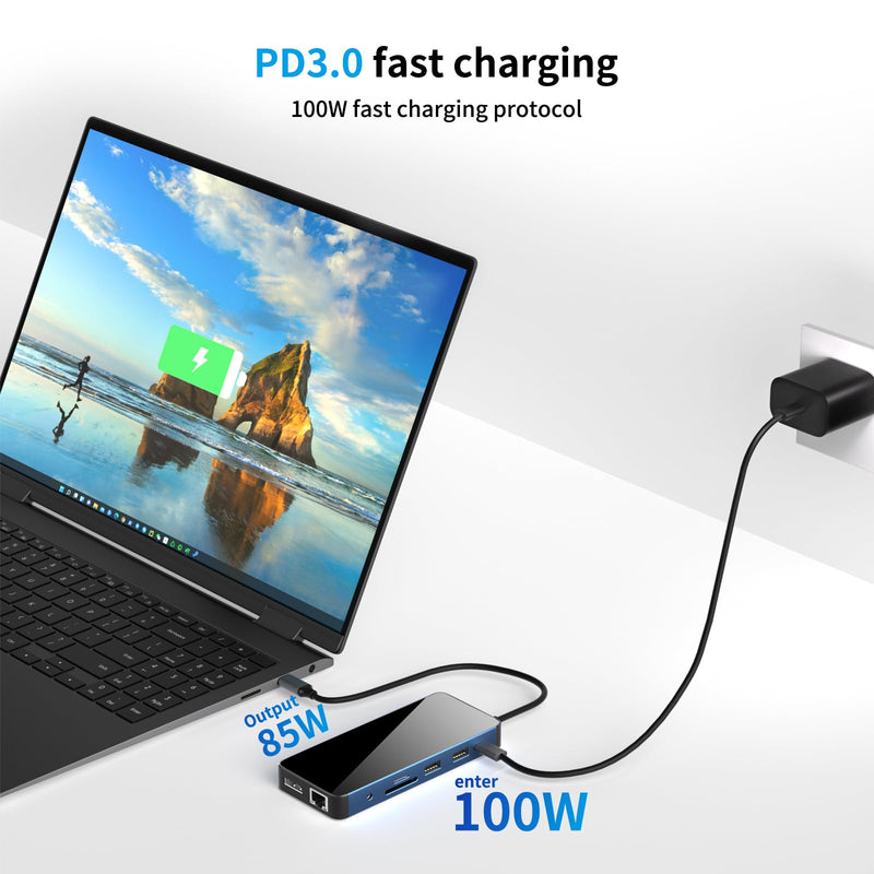 12 in 1 Docking Station Triple Display USB C Hub Multiple Adapter with 2 HDMI+DP,4 USB 3.0/2.0 Ports,SD/TF Card Reader,100W PD, Ethernet, Audio, USB C Dongle for MacBook/Dell/HP/Surface 12 in 1