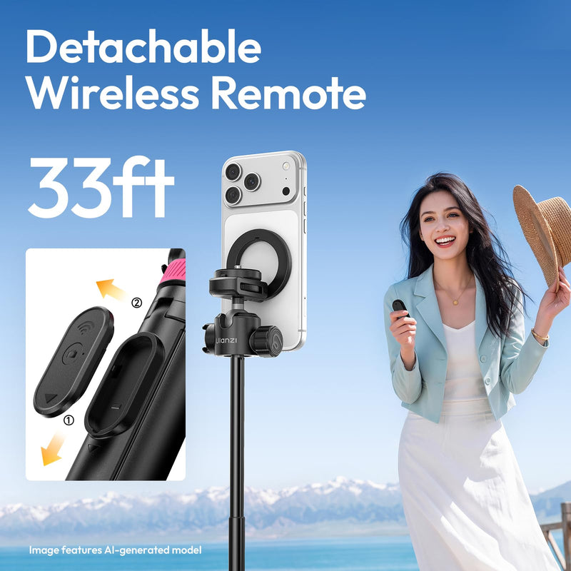 ULANZI MT44M Auto Open Magnetic Phone Tripod, 59" Selfie Stick with Remote | Tripod Stand 2-in-1 Dual Mount&1/4" Screw for Phone&Camera, 360°Ball Head for iPhone Android, Vlogging, Live Streaming, Black