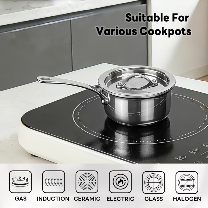 Macevia Mini Sauce Pan with Lid, Stainless Steel Butter Warmer Small Pot, For All Stoves Multipurpose Use for Home Kitchen or Restaurant (10.8oz/320ml) - Silver 0.34 QT
