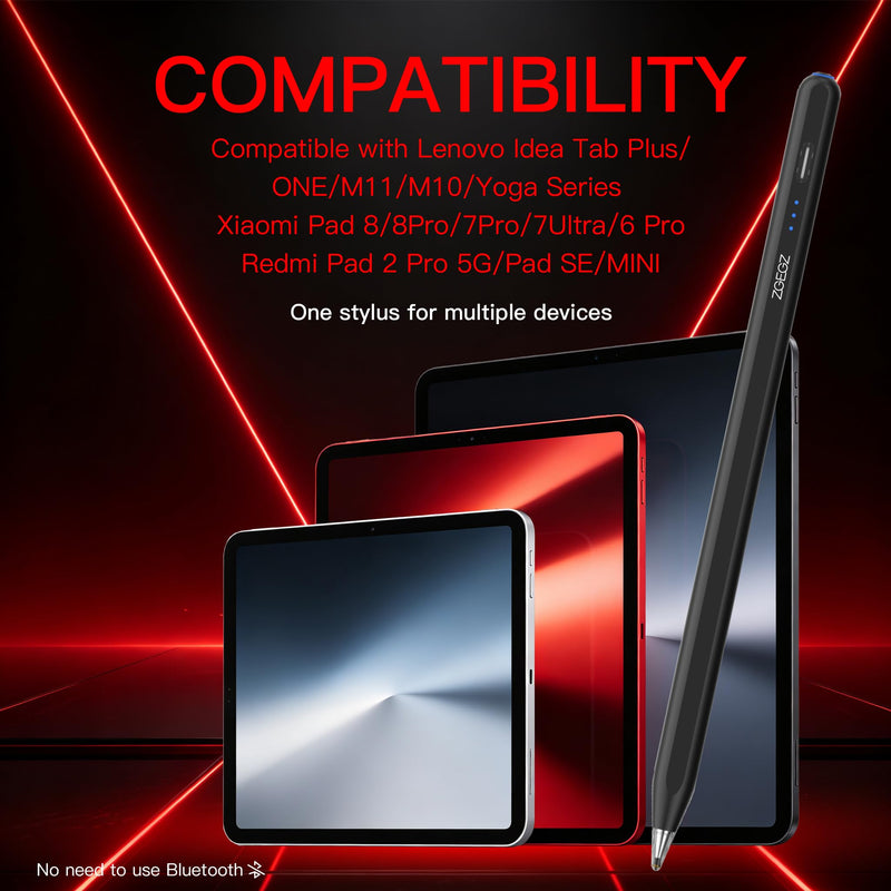 Stylus Pencil for Lenovo Tab/XIAOMI/Redmi pad,30H Battery Life，Black | Accurate writing,ultra long battery life,No Bluetooth needed，Button on/off，Transparent Pen Tip Black