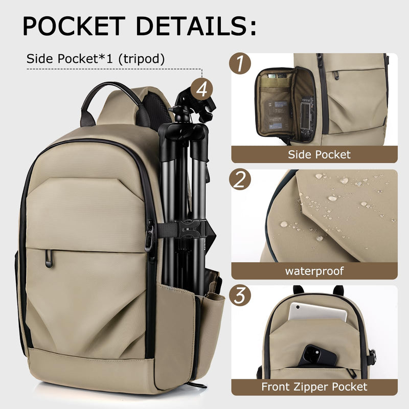 TAAOKA Camera Sling Bag, DSLR/SLR/Mirrorless Camera Backpack Case Shockproof Photography Backpack with Tripod Holder & Removable Modular Inserts Compatible with Canon/Nikon/Sony/Fuji Coffee Medium 9.06 x 5.12 x 15.16 inches