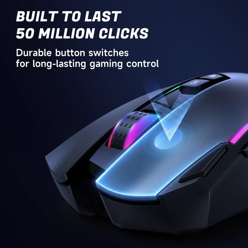 AOC GM401 Wireless RGB Gaming Mouse, 12000 DPI, Rapid-Fire Shotcut, 70Hrs | 2.4GHz Cable-Free 0 Delay /Bluetooth 5.0/USB-C Wired, Remapping Keys, Vibing Backlight, Ergonomic Comfort, Fits for FPS Gamer Black