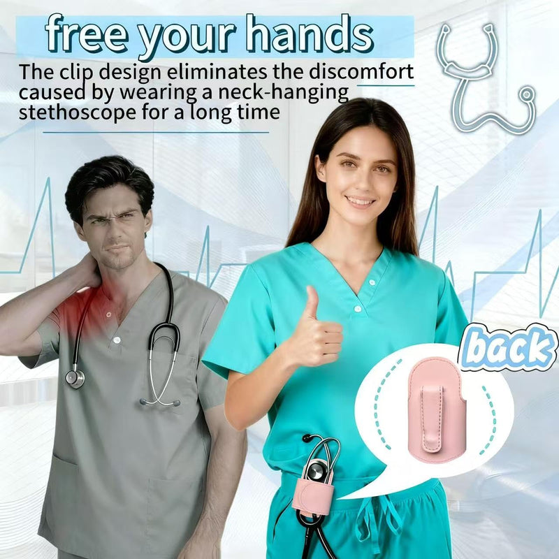 Magnetic Stethoscope Holder Clips, Secure Hands-Free PU Leather Holster for Scrubs, Belts & Lab Coats - Portable Stethoscope Accessories for Nurses, Doctors, EMTs, Medical Students(Pink) Pink