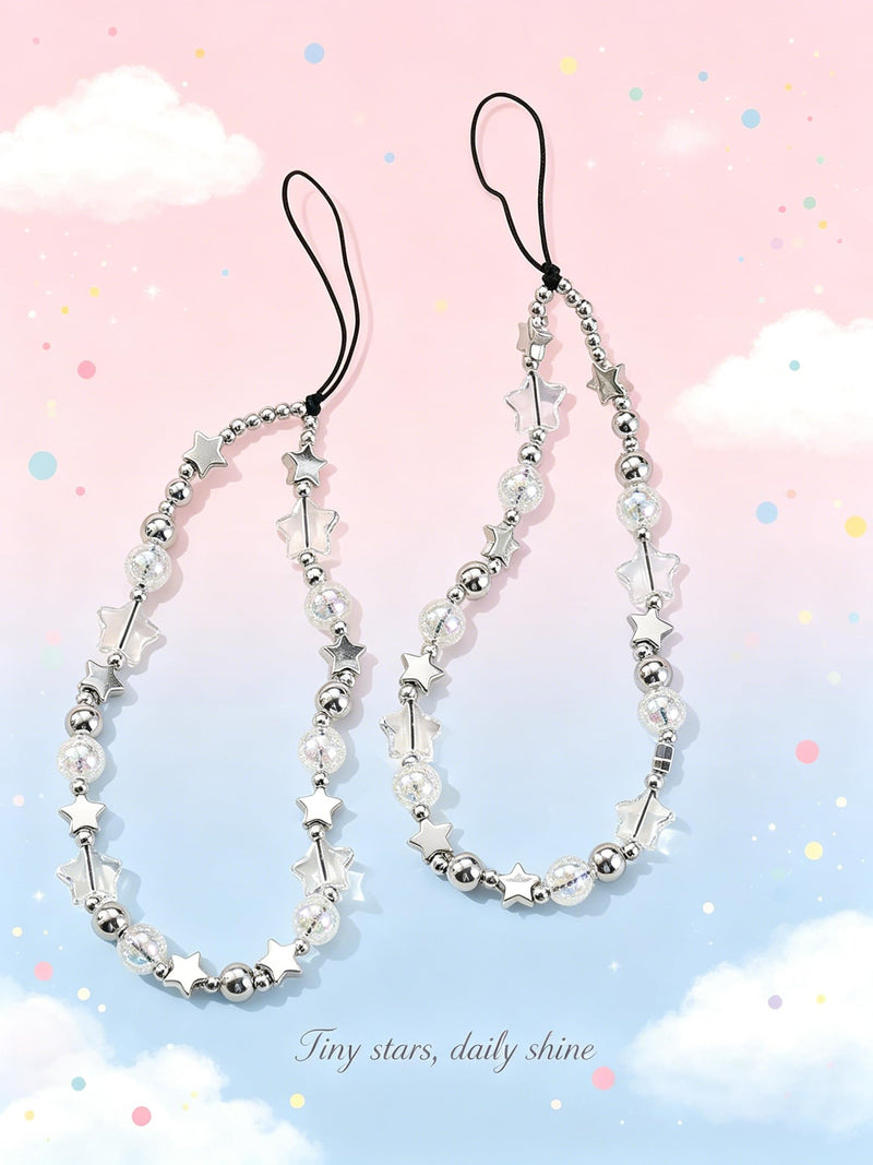 2 Pcs Phone Charm Strap Hand Wrist Strap Camera Lanyard Pearl Beaded Cute Chain String Accessories Universal for iPhone 17 Pro Max 16 15 14 for Samsung Women Girls Keychain Bag Autumn Crystal and Star
