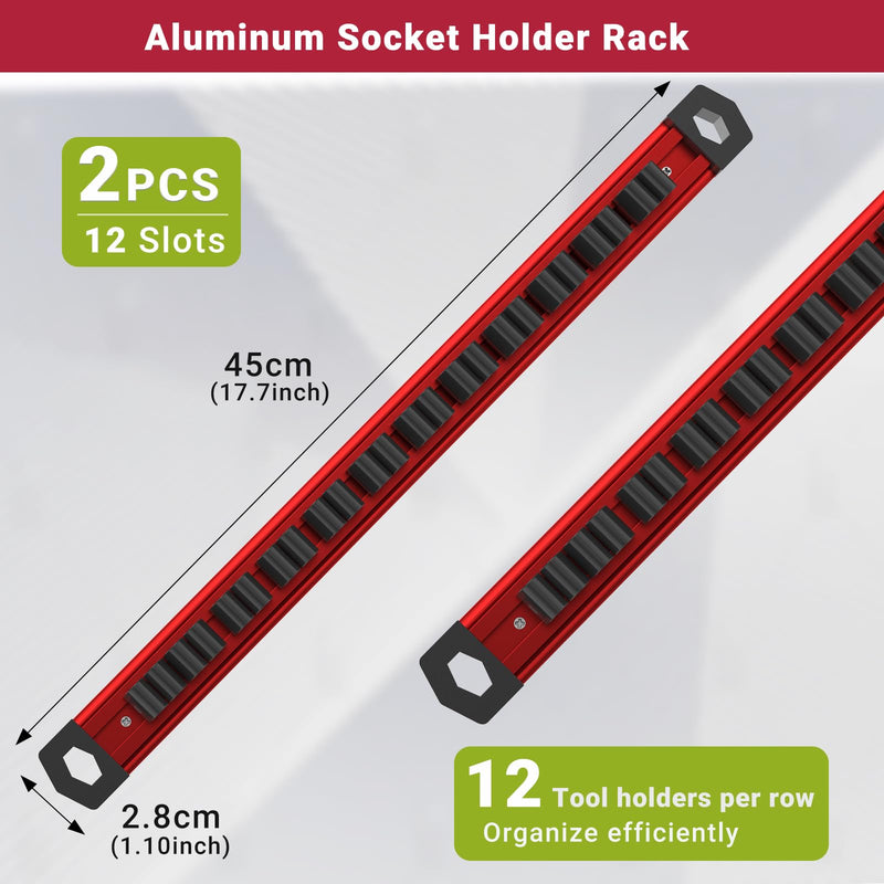 Preciva 3 PCS Magnetic Tool Holder with 36 Sliding Clips, Triple Strong Magnets & Aluminum Rails, Compact Screwdriver Organizer and Wrench Organizer for Garage Workshop Tool Box Storage