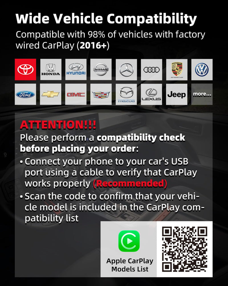 Wireless CarPlay Adapter for Apple iPhone Latest Upgrade | Seamless Connection for Convert Wired to Wireless Car Play Adapter - No Latency from iOS 10+ to Screen w/USB C