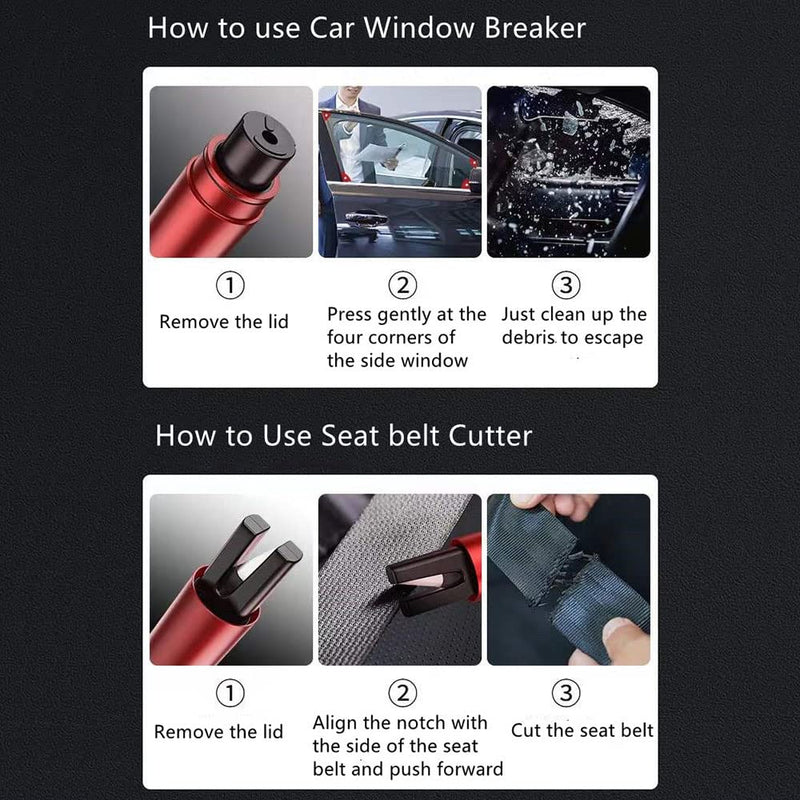 HHXS 2 Pack Car Safety Hammer Emergency Escape Tool One Second Window Breaker Seatbelt Cutter Car Glass Breaker Life-Saving Emergency Artifact-(Red+Black) Red+Black