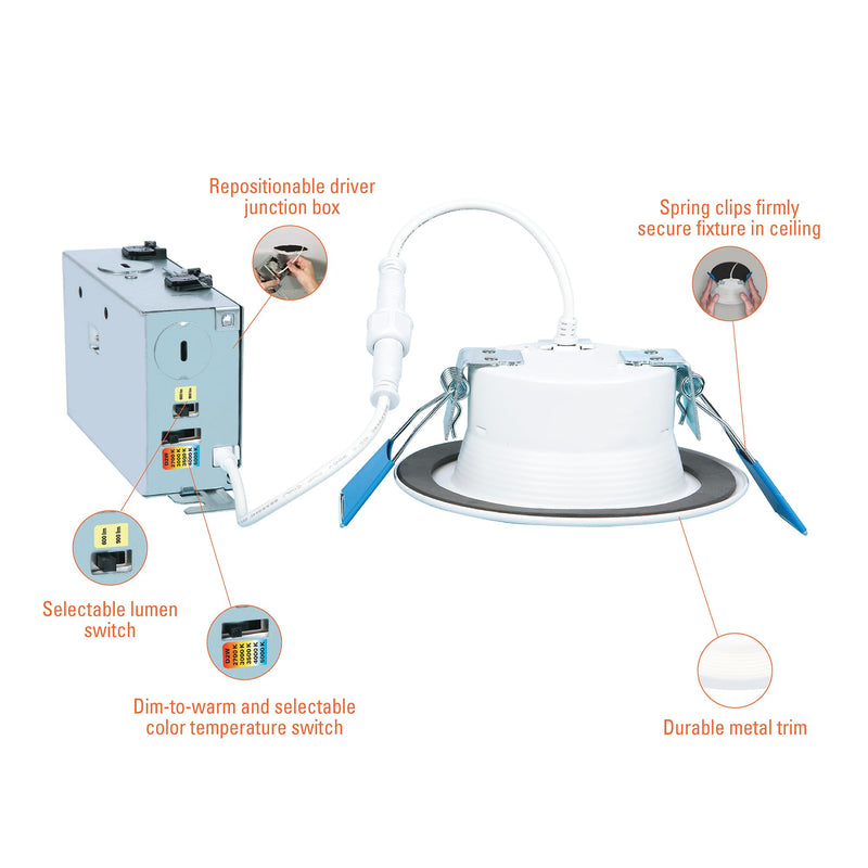 HALO RL 4 in Canless LED Recessed Ceiling Light with Selectable Color Temperature 2700K-5000K, Dim to Warm, 600/900lm Dimmable IC Rated Wet Rated Indoor Outdoor Ceiling Light (Packaging May Vary) 600/900 Lumens 4 inch