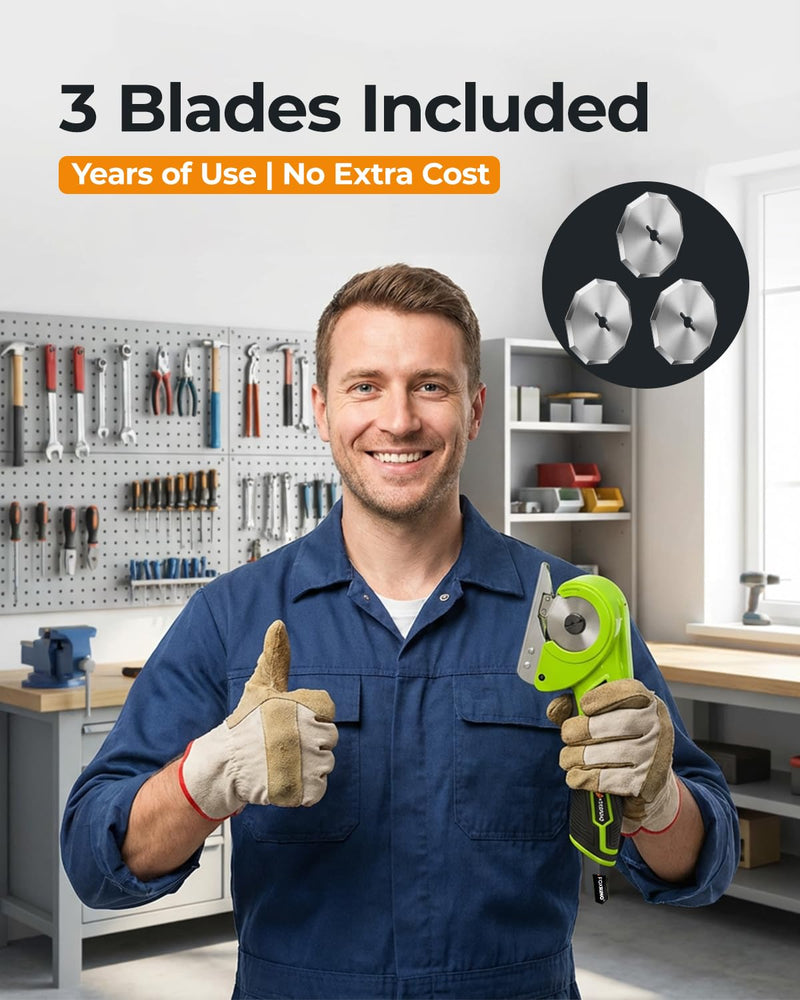 Foxrino Cordless Electric Cardboard Cutter & Power Scissors, 350RPM High-Torque Motor, 3 Alloy Steel Blades for Thick Cardboard - Heavy Duty Box Cutter, Practical Gift for Him Dad Father Day