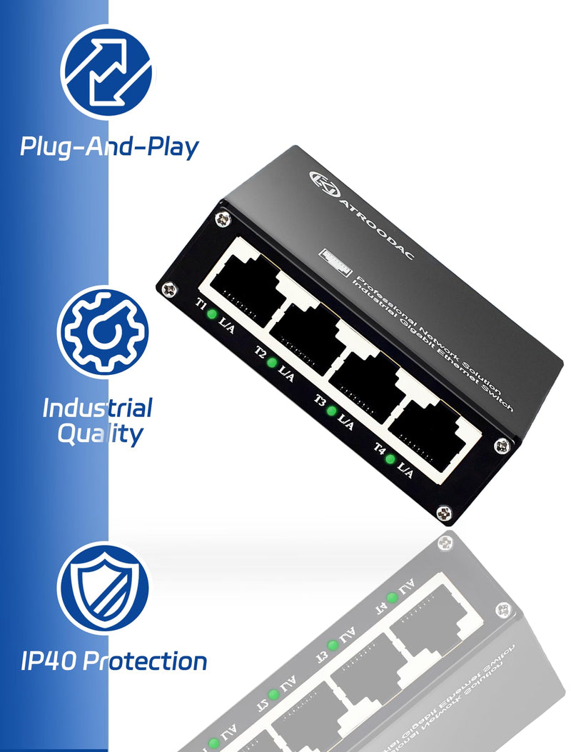 Mini Ethernet Switch 5 Ports Gigabit Switch 10/100/1000 Mbps Unmanaged Network Switch Plug & Play Office Ethernet Splitter Fanless Quiet Metal Design Network Hub Desktop Design 5-Ports(non poe),Household
