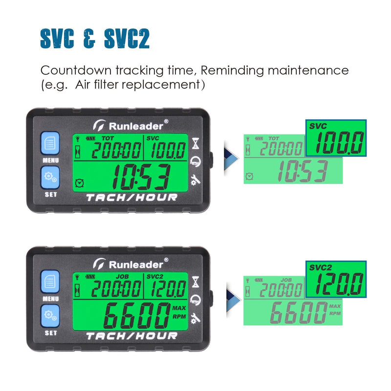 Runleader Hour Meter Tachometer, Maintenance Reminder, Alert RPM Reminder, Initial Hours Settable, Battery Replaceable, Use for Lawn Mower Generator Marine ATV and Gas Powered Equipment (HM058B-BU) HM058B-BU
