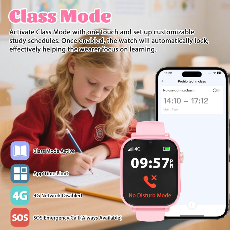 4G Kids Smart Watch for Boys Girls with GPS Tracker, SOS, Two Way Call Video Calling Voice Chat,School Mode, Alarm Clock,Safe Zones,Pedometer,Stopwatch,Games Children Smartwatch for 4-12 (4G Pink) 4G Pink