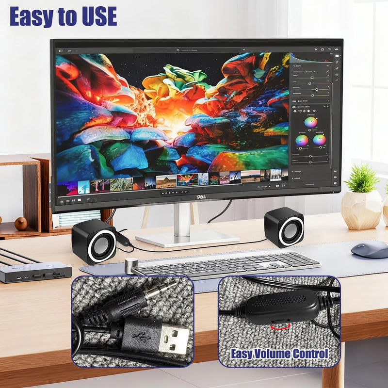 Basics Stereo 2.0 Speakers for PC or Laptop with Volume Control,USB-Powered, 1 Pair, Black