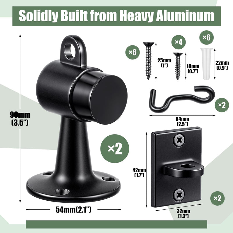 Yaocom 2 Pack Heavy Duty Floor Mounted Door Stop 3.5 Inch Aluminum Commercial Grade Door Stopper with Rubber Bumper & Stainless Steel Screws (Black) Black