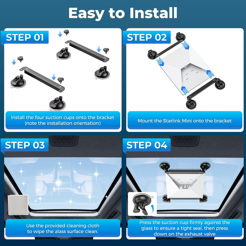 Starlink Mini Suction Cup Mount for Car Sunroof Window, Secure Satellite Mounting Kit with Strong Grip, Stable Signal for RVs Boats Road Trips, Tool-Free Installation, Portable Camping 2025 2026 Black