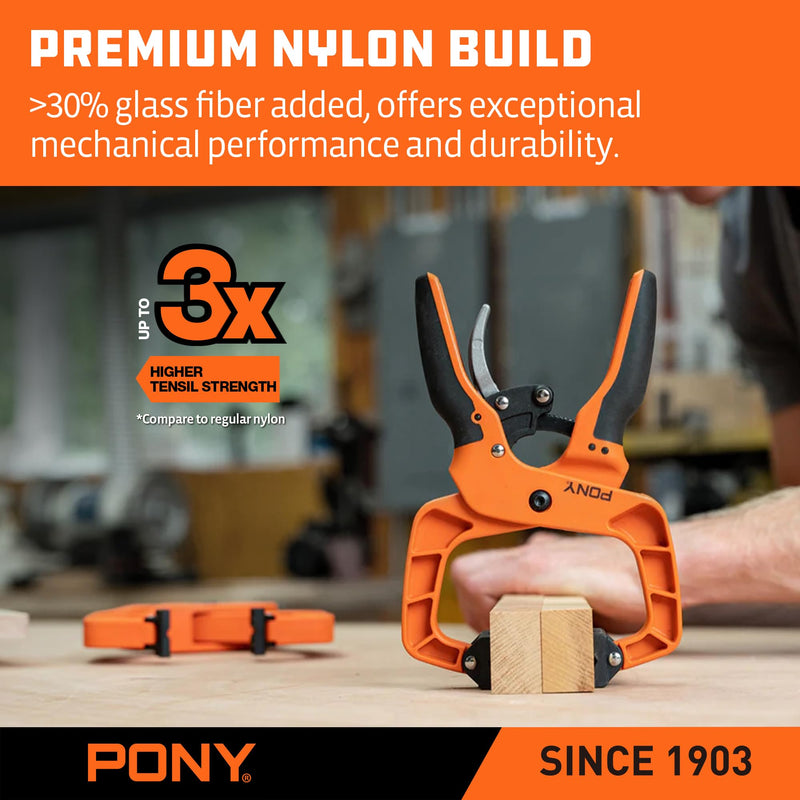 PONY 4-Pack 2-Inch Quick-Release Ratcheting Wood Clamps for Woodworking, Professional Hand Clamps with Box-Joint Design, Ergonomic Handles, 60 LBS Clamping Force