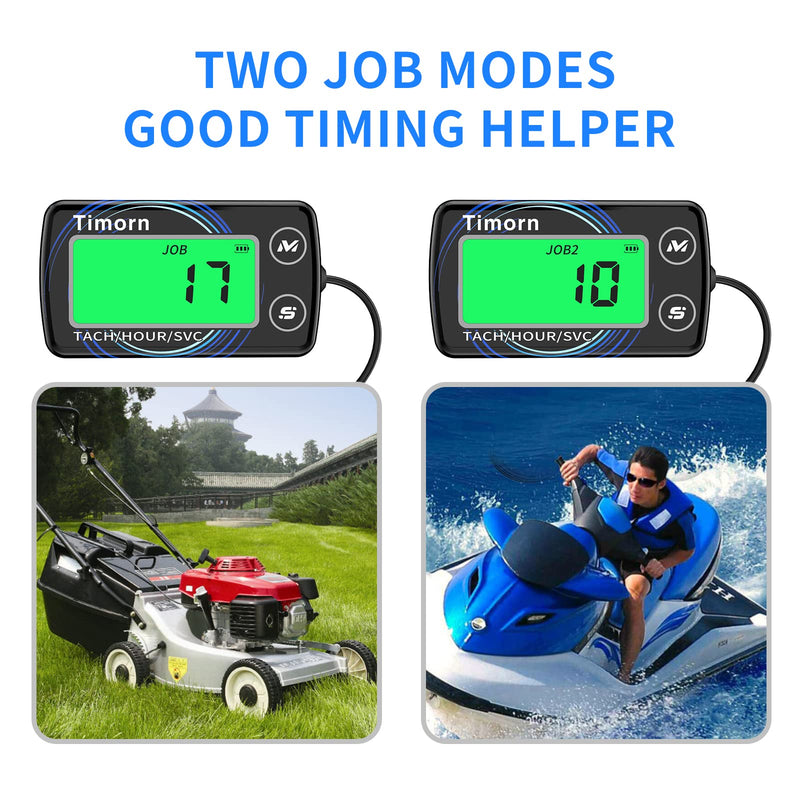 Small Engine Tachometer Hour Meter: Timorn Digital Inductive Waterproof Tiny Tach Meter & RPM Meter & HR Meter for Dirt Bike | Chainsaw | Lawn Mower | Generator Motorcycle Boat Marine Outboard