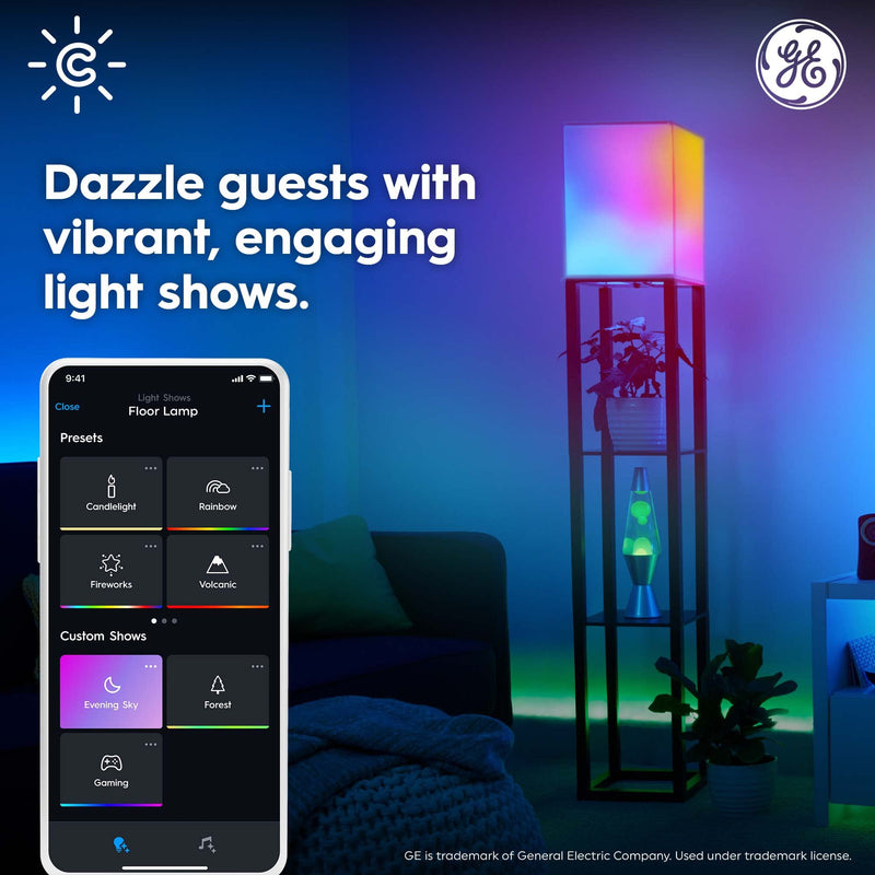 GE Cync Dynamic Effects A19 LED Smart Light Bulbs, Bluetooth and WiFi Color Changing Lights with Music Sync, Compatible with Alexa and Google Home (2 Pack) Multicolor A19 2 Bulbs (Pack of 1)