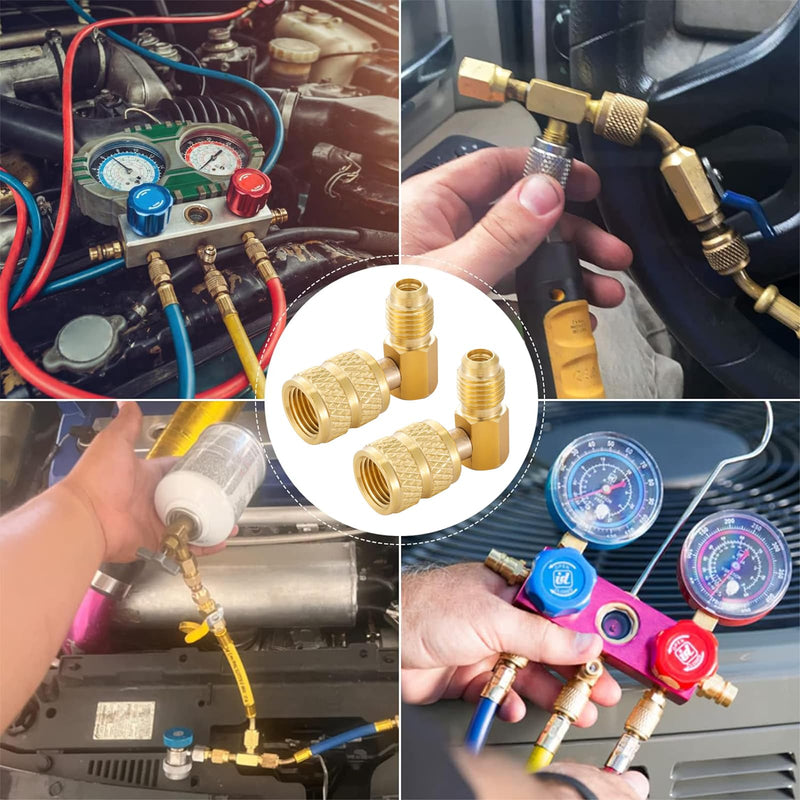 R410A Mini Split Adapters, 90 Degree Refrigerant Hose Adapter, R410A Charging Vacuum Port 1/4 Male to 5/16 Female, Low Loss Fittings HVAC 90 Degree-1/4 x 5/16