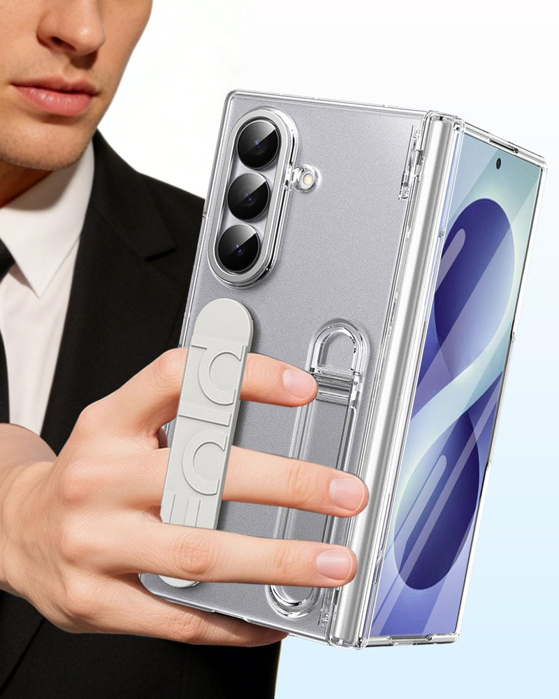 Finger Strap for Samsung Galaxy Z Fold 8 Ultra Case, All-Round Hinge Protection Cover Screen Protector Kickstand Feature Hand Finger Grip Cover Matte Slim Phone Case for Z Fold 8 Ultra Clear