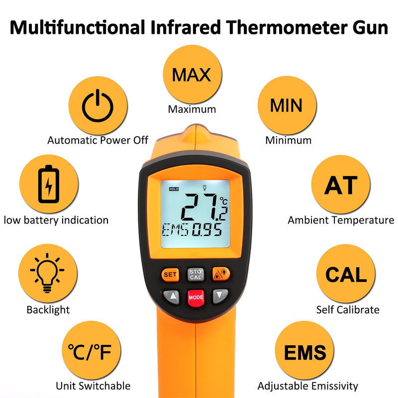 Laser Infrared Thermometer Gun - High Heat, Settable Temp Alarm, IR Temperature Reader -58F to 1742F, Industrial Surface Use -58°F~1742°F