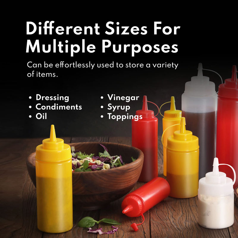 New Star Foodservice 26528 Plastic Squeeze Bottles with Cap and Scale, Wide Mouth, 16 oz, Yellow, Pack of 6 Yellow (Pack of 6) 24 Ounces