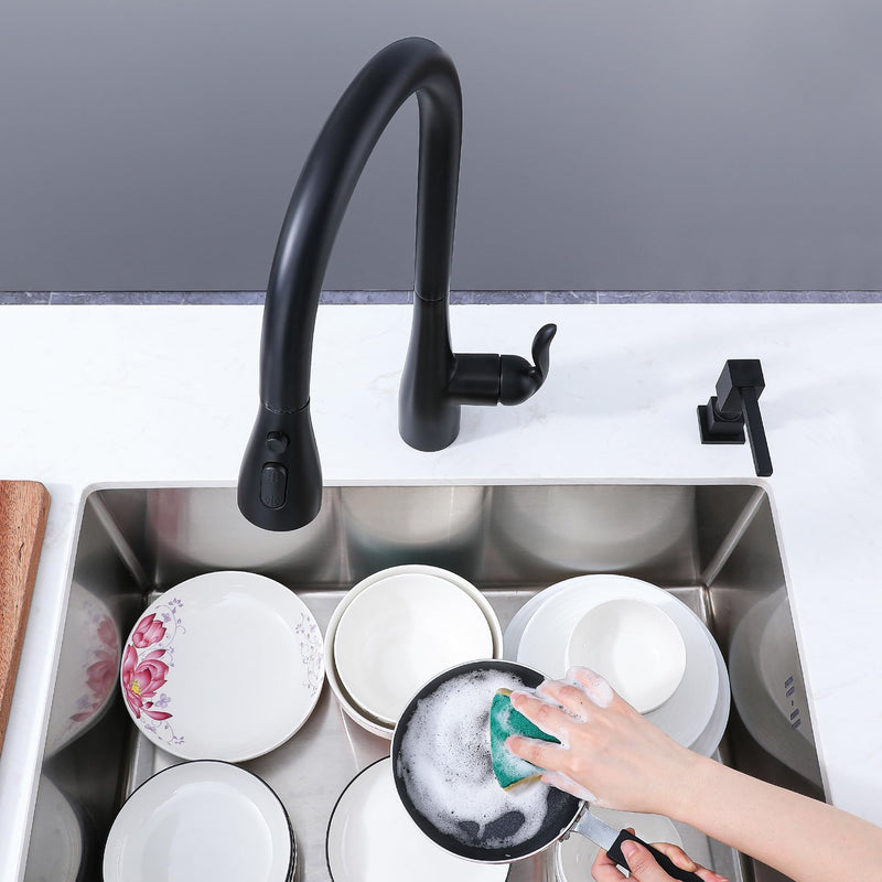 Sink Soap Dispenser for Kitchen Sink (Matte Black), All Brass Built-in and Refill from Top Design,Metal Hand Soap & Dish Soap Copper Pump Matte Black