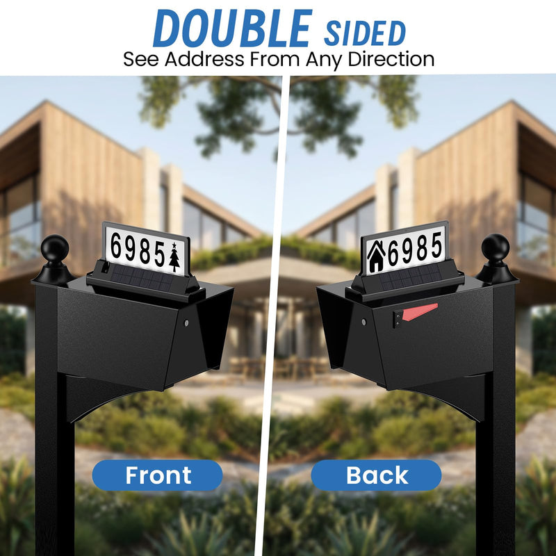 Solar Address Sign for House Numbers – Dual-Sided LED & Dual-Sided Solar Panels, 3 Color Modes, IP65 Waterproof Address Plaque, Strong Magnetic/Stake/Wall Mount, Dusk-to-Dawn for Mailbox Yard Driveway 1 Pack 3000/4000/6000K